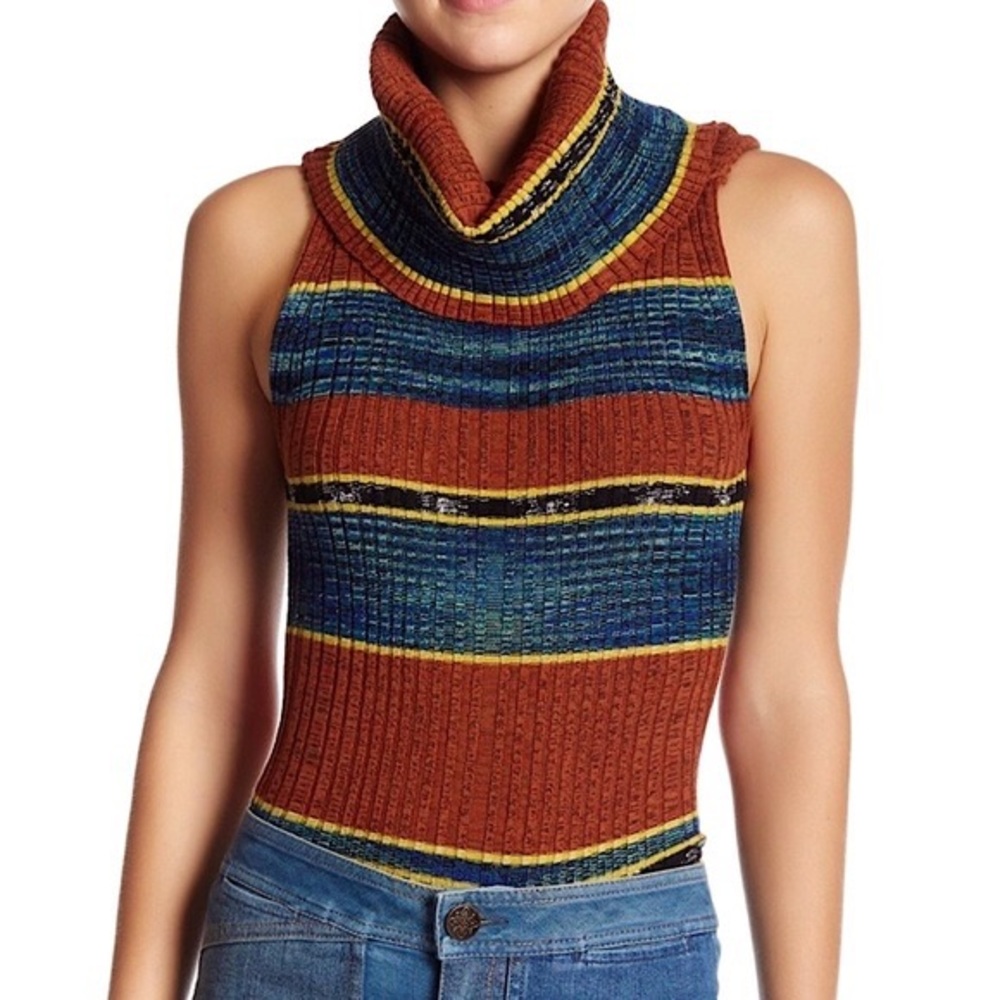 Free People Carly Cowl Striped Sweater Tank Top 0660